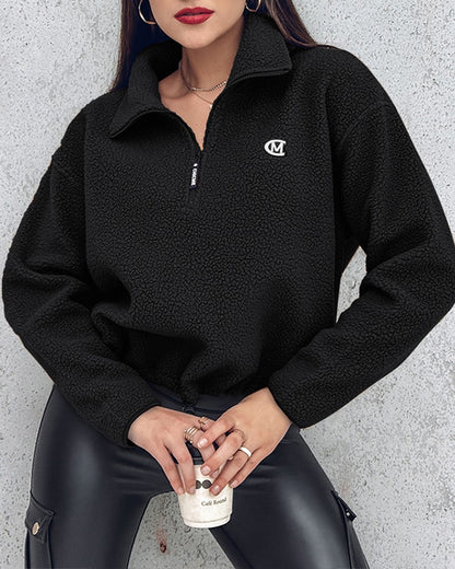 Stand Collar Zipper Design Casual Sweatshirt