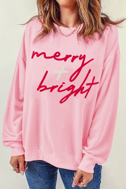 Pink merry + bright Christmas Fashion Graphic Sweatshirt