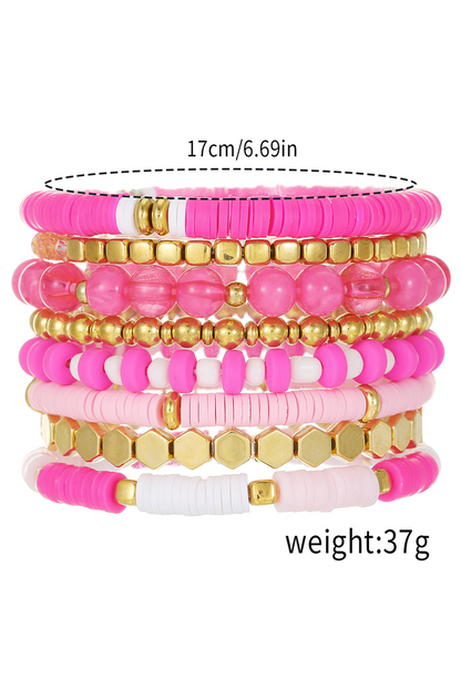 Sachet Pink 8pcs Valentine Vibe Beaded Elastic Bracelet Set