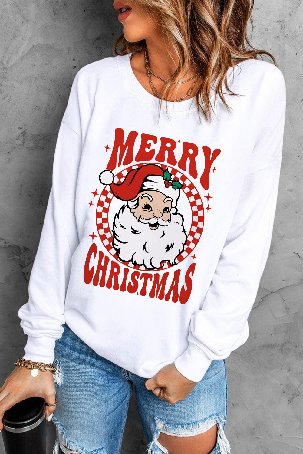 Beige MERRY CHRISTMAS Christmas Claus Graphic Drop Shoulder Sweatshirt