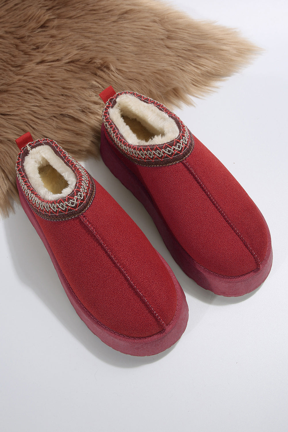 Fiery Red Contrast Print Suede Plush Lined Snow Boots