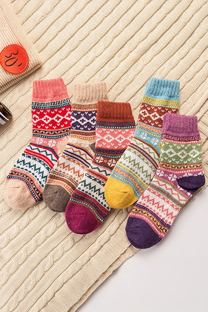 Camel 5pcs/set Bohemian Pattern Soft Crew Socks