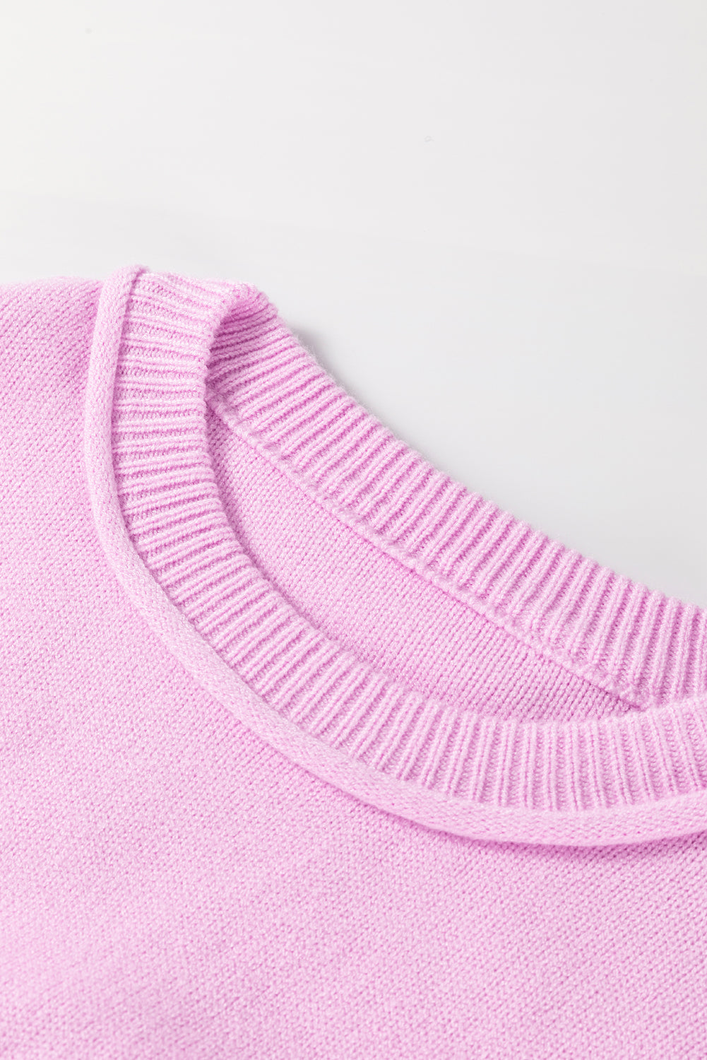 Pink Raw Edge Ribbed Detail Drop Shoulder Sweater