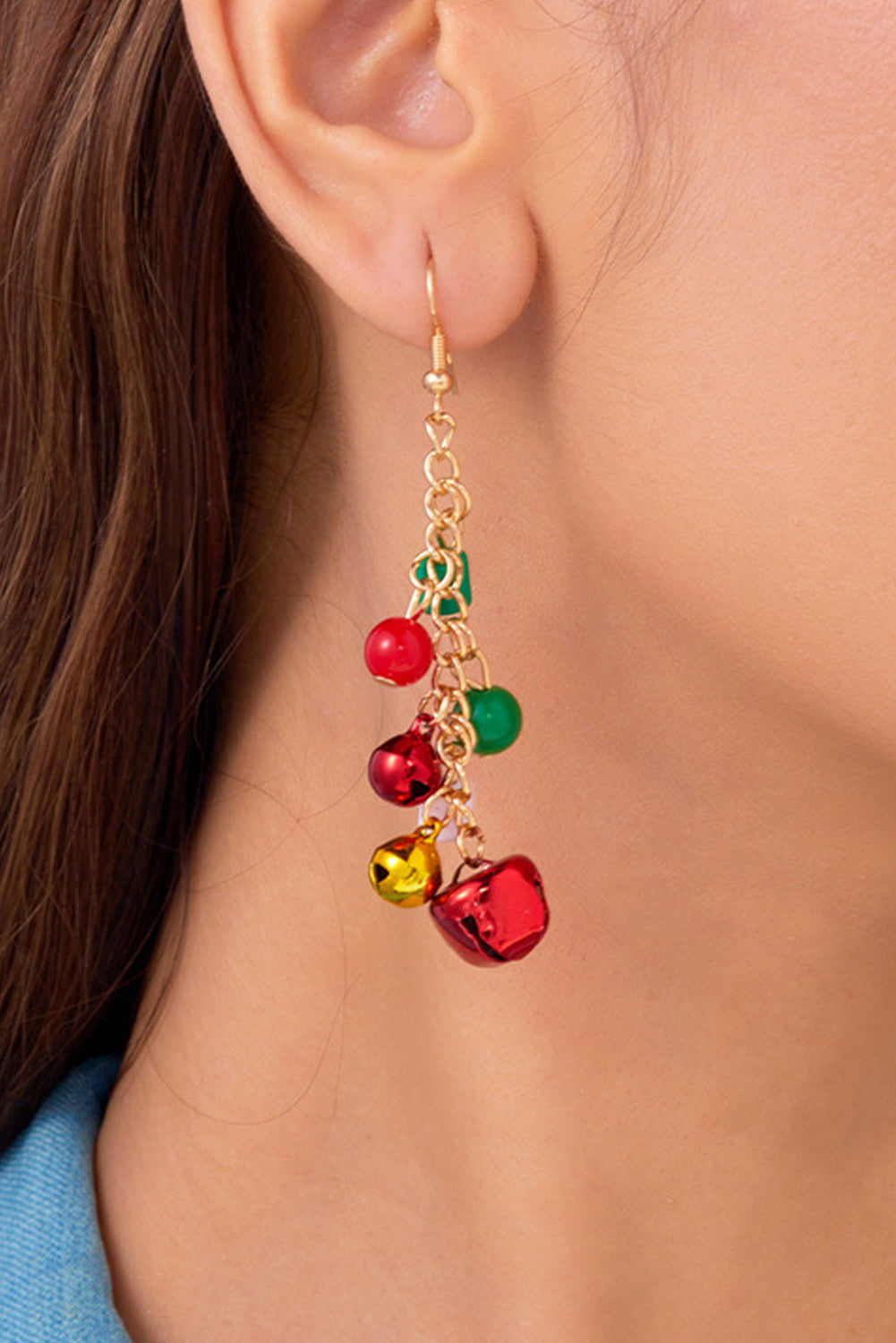 Racing Red Christmas Style Bells Dangle Hook Earrings