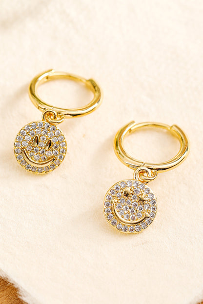 Gold Rhinestone Smiley Face Plated Hook Earrings