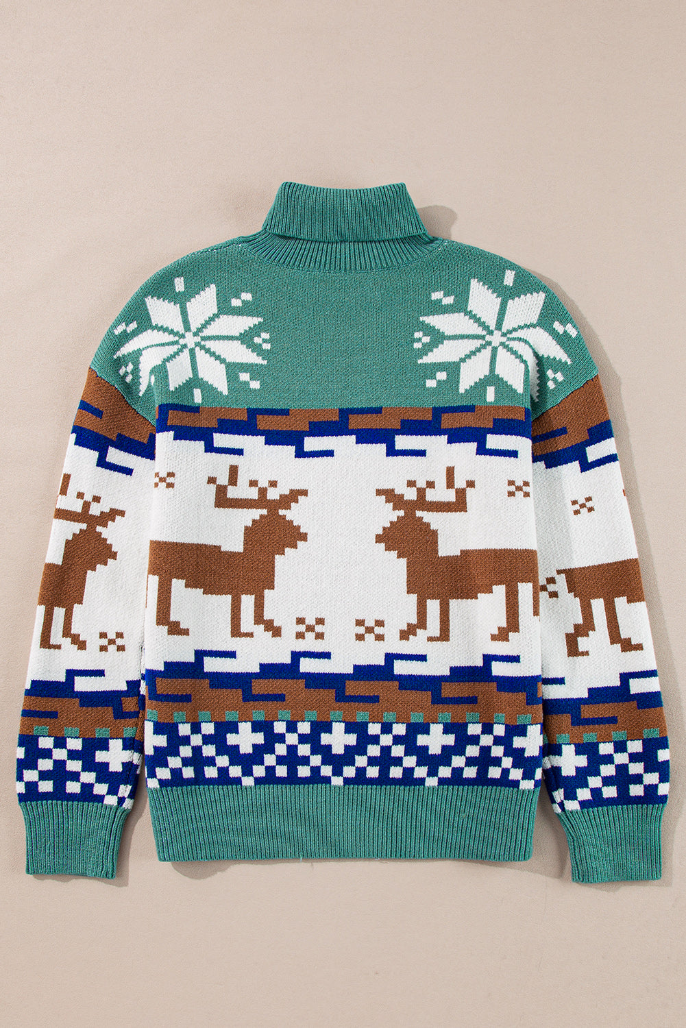 Canton Christmas Reindeer Snowflake Colorblock Turtleneck Sweater