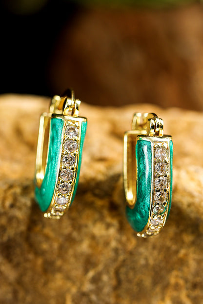 Dark Green Retro Rhinestone Inlay U Shape Hook Earrings