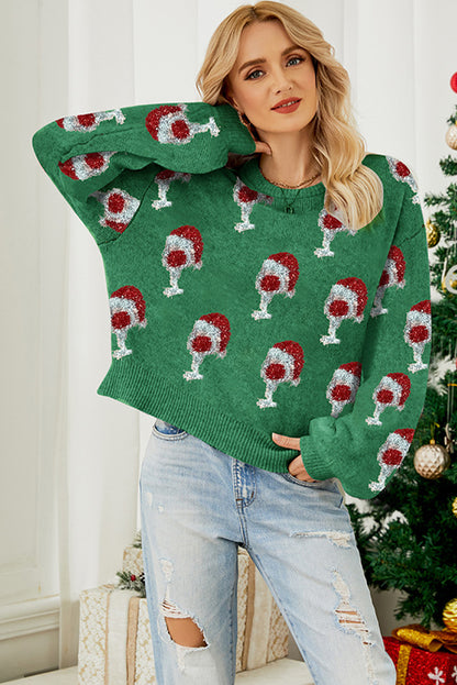 Dark Green Cheer for Christmas Round Neck Casual Sweater