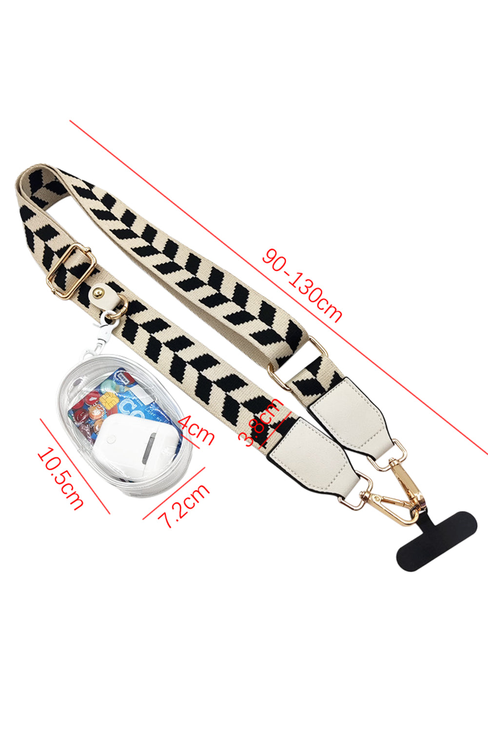 White Geometric Adjustable Phone Hanging Shoulder Strap with Pouch