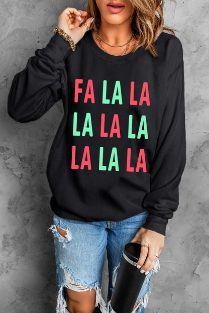 Black FA LA LA Christmas Letter Graphic Sweatshirt