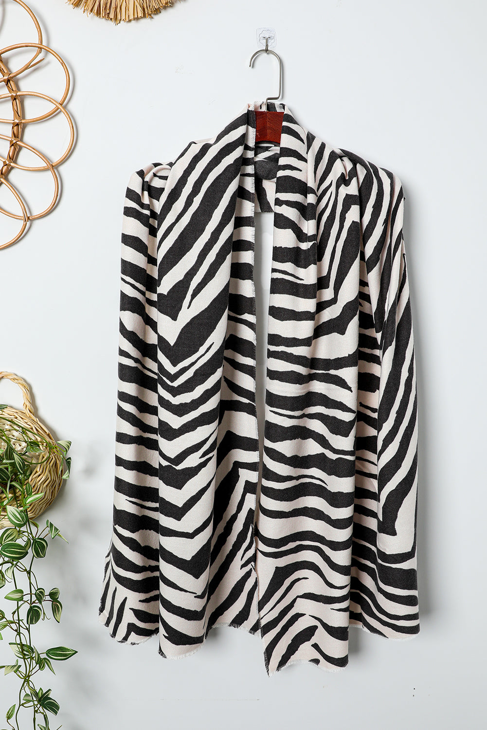 White Zebra Stripes Printed Raw Cut Scarf