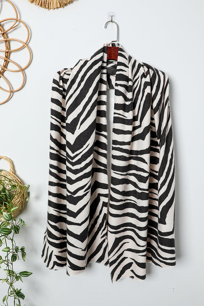 White Zebra Stripes Printed Raw Cut Scarf