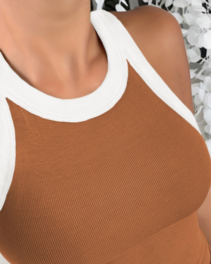 Contrast Binding Tank Tops Summer Sleeveless Basic Cami Top Shirt Slim Knit Ribbed Racerback Blouses