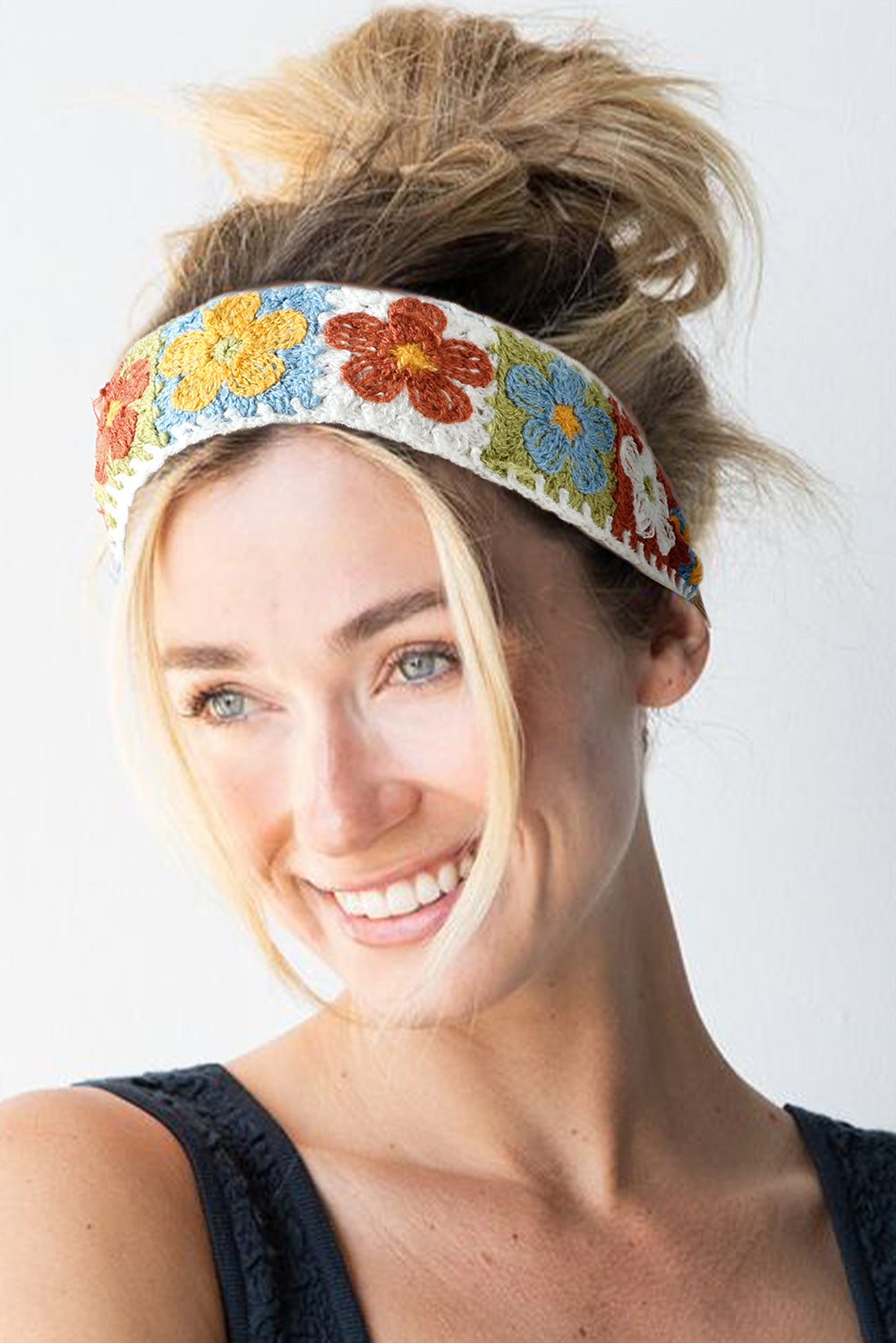 White Boho Flower Crochet Cloth Wide Headband