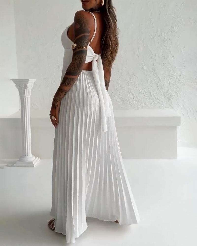 Bandeau Sleeveless Pleated Dress Elegant Flowy A Line Maxi Dress