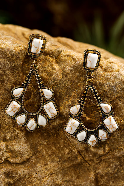 White Turquoise Inlay Cut Out Western Dangle Earrings