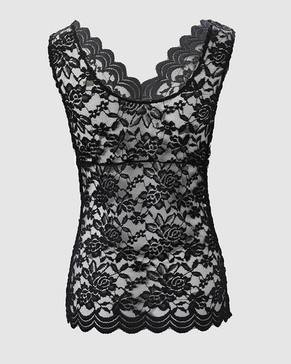 V Neck Embroidery Lace Tank Top