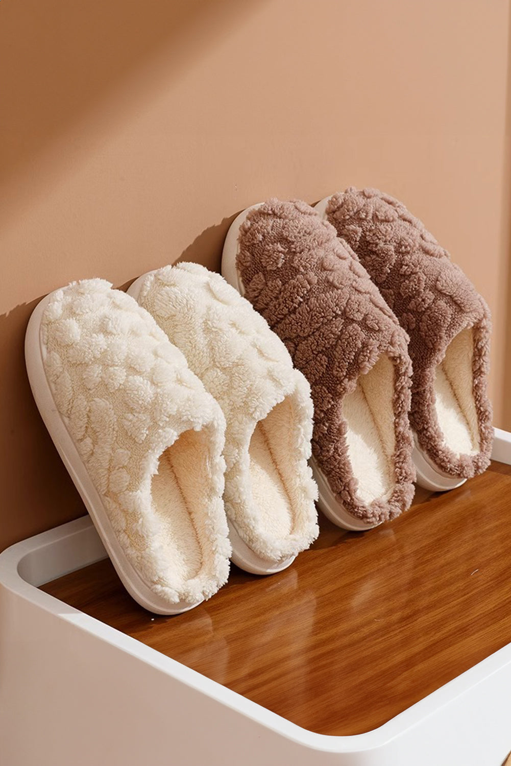 White Thick Sole Fluffy Plush Winter Home Slippers