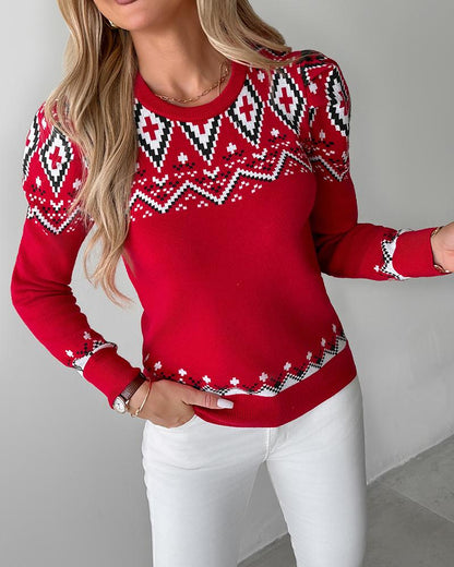 Christmas Aztec Geometric Pattern Knit Sweater