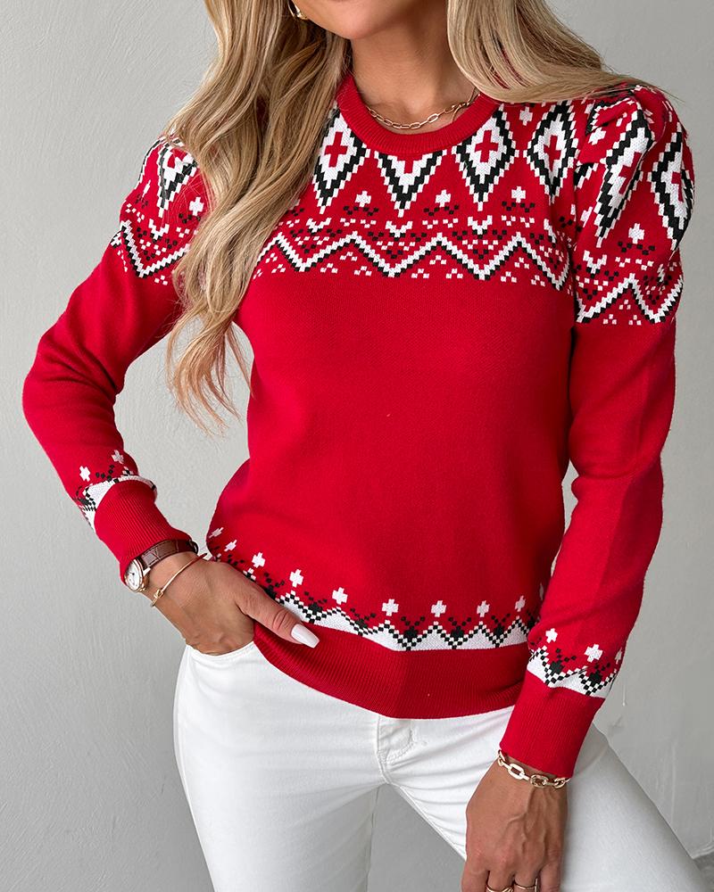 Christmas Aztec Geometric Pattern Knit Sweater