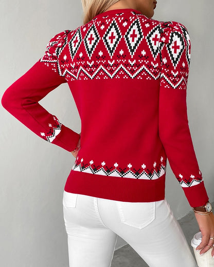 Christmas Aztec Geometric Pattern Knit Sweater