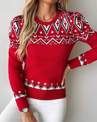 Christmas Aztec Geometric Pattern Knit Sweater