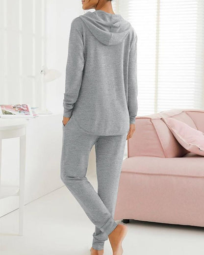 2 Piece Open Front Long Sleeve Hooded Top Drawstring Cuffed Pants Lounge Outfit Tracksuit Set