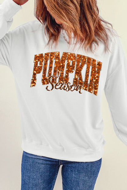 Beige Heat-transfer PUMPKIN Season Printed Crewneck Thanksgiving Sweatshirt