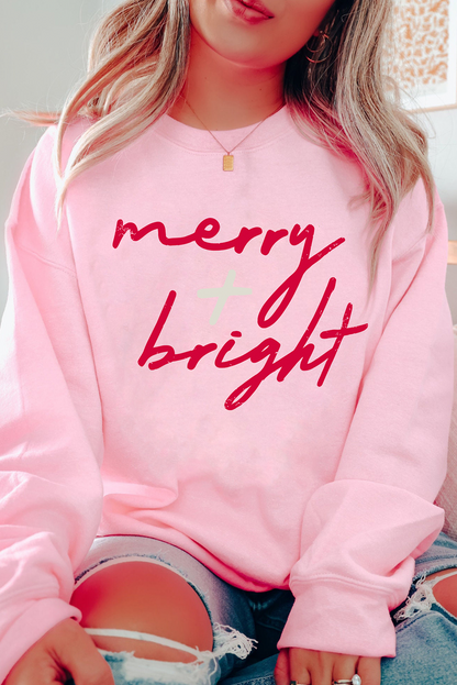 Pink merry + bright Christmas Fashion Graphic Sweatshirt