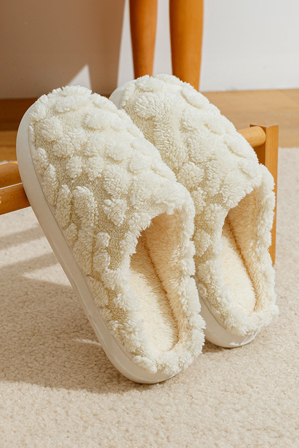 White Thick Sole Fluffy Plush Winter Home Slippers