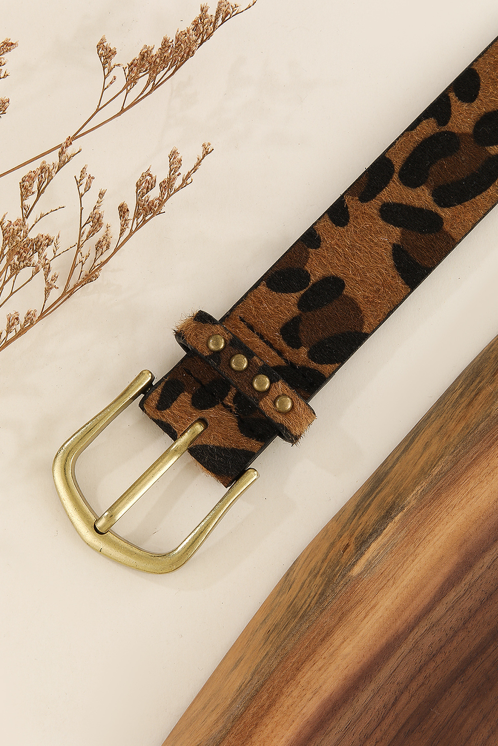 Chestnut Leopard Print Rivet PU Leather Belt