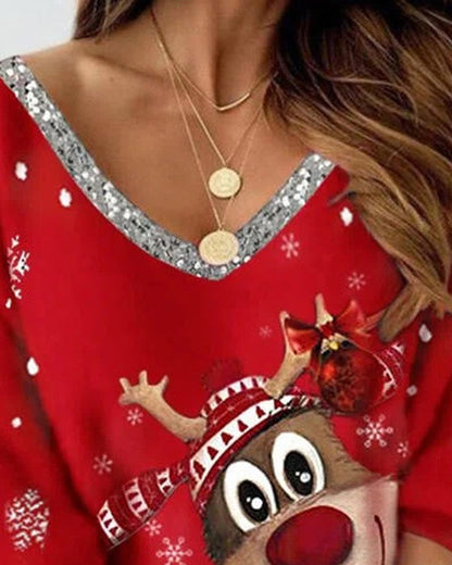 Christmas Snowflake Elk Print Top