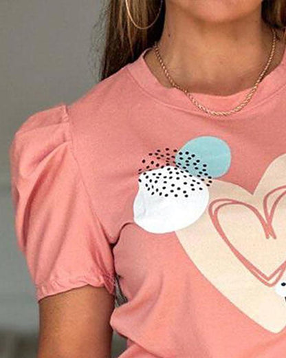 Heart Plants Polka Dot Print T Shirt