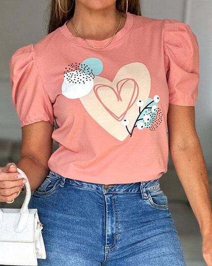 Heart Plants Polka Dot Print T Shirt