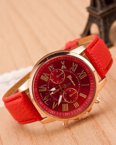 1pc Leather Band Quartz Watch