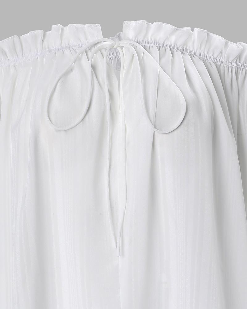 Off Shoulder Frill Hem Lantern Sleeve Top