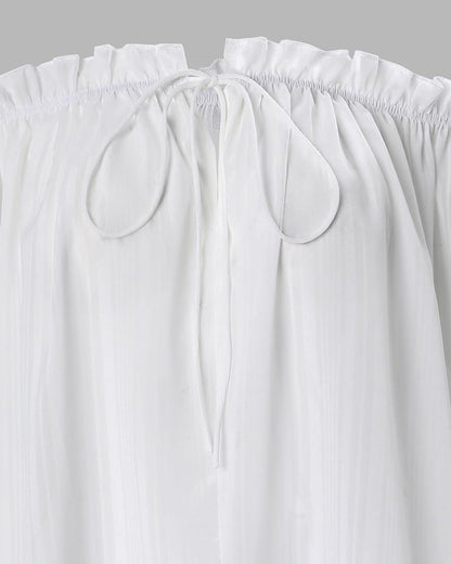 Off Shoulder Frill Hem Lantern Sleeve Top