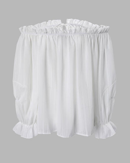 Off Shoulder Frill Hem Lantern Sleeve Top