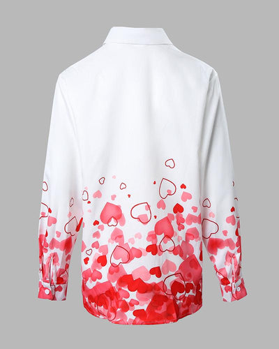 Valentine's Day Heart Print Long Sleeve Button Down Shirt