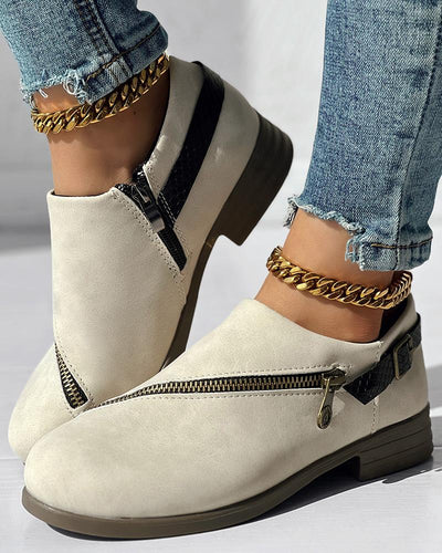 Zipper Design Chunky Heel Ankle Boots