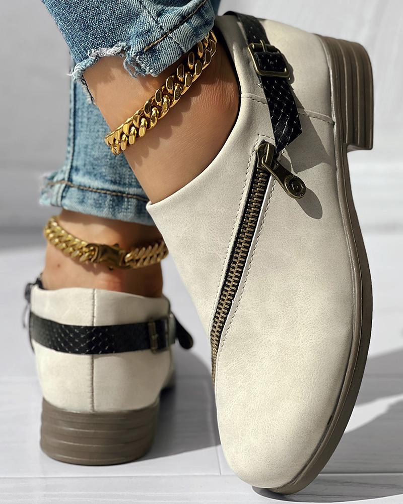 Zipper Design Chunky Heel Ankle Boots