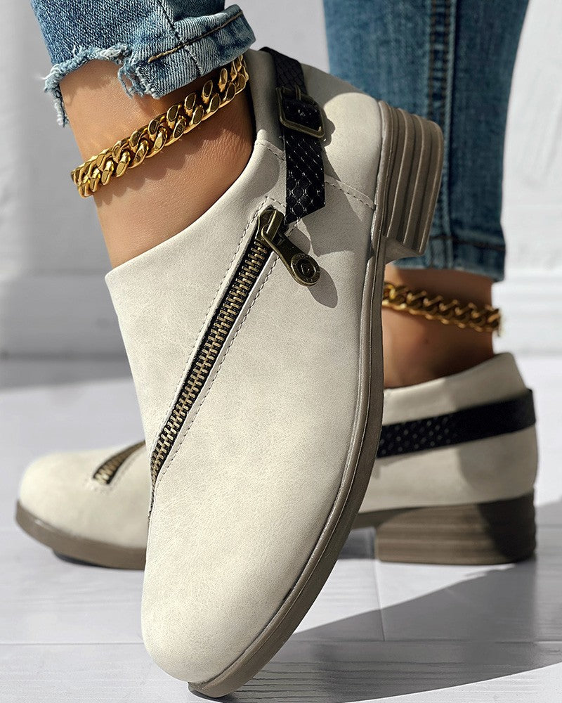 Zipper Design Chunky Heel Ankle Boots