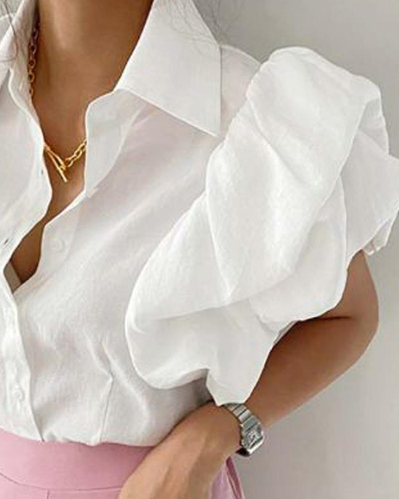 Puff Sleeve Ruched Buttoned Top