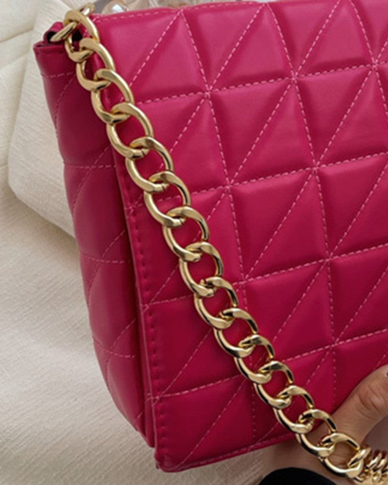 Flap Zipper Design Quilted Chain Strap Shoulder Bag