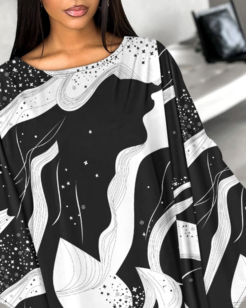 Starry Sky Print Batwing Sleeve Top