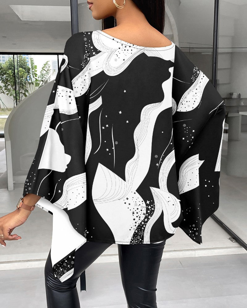 Starry Sky Print Batwing Sleeve Top