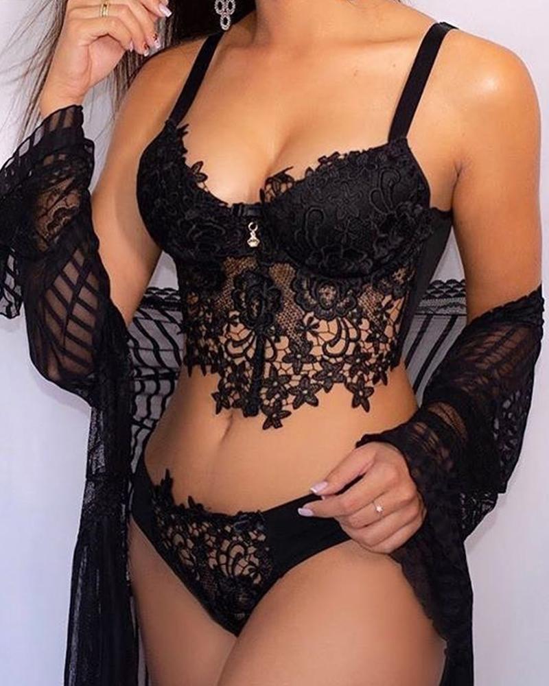 Guipure Lace Spaghetti Strap Lingerie Set