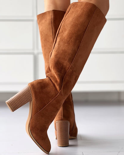 Chunky Heel Side Zip Calf Boots