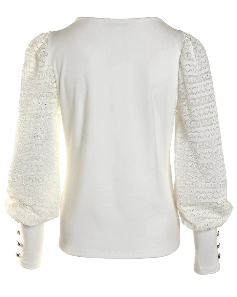 Guipure Lace Patch Long Sleeve Top