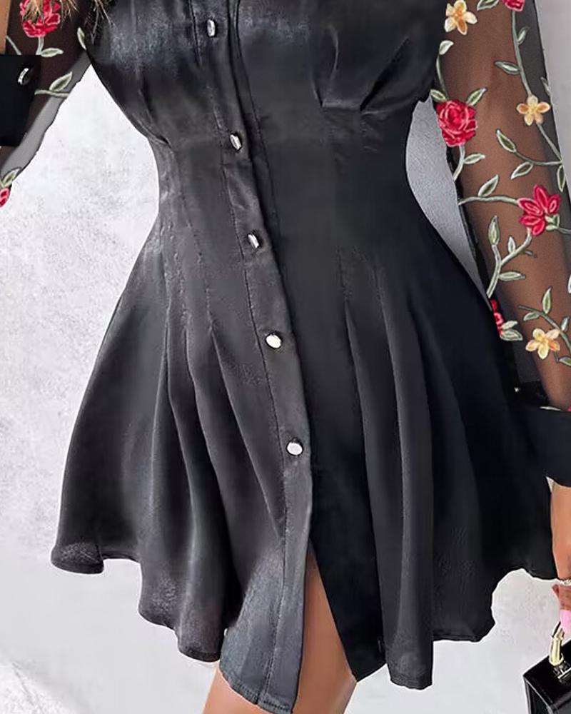 Floral Embroidery Mesh Patch Shirt Dress